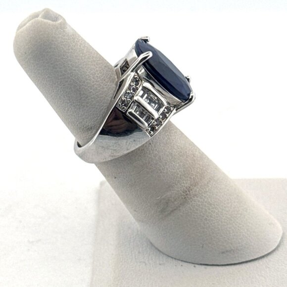 Estate Sterling Silver 925 Ring Size 5 Oval Royal Blue Gemstone 9.7g Statement - Picture 2 of 8